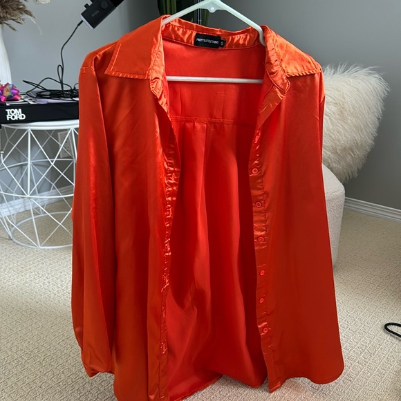 Orange Oversized Satin Shirt - Picture 3 of 5